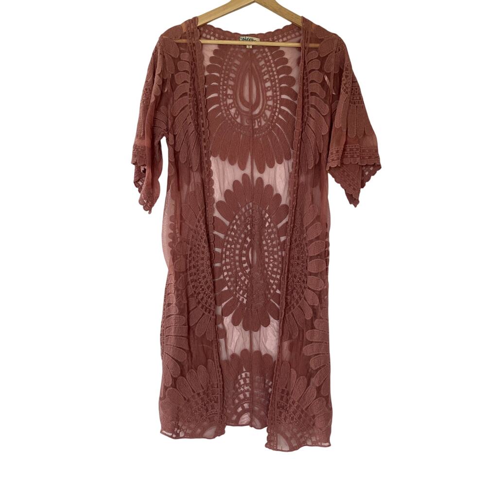 Rebellion pink sheer paisley short sleeved robe lace women's size‎ S fairycore